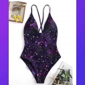 Purple Galaxy Print Swimsuit